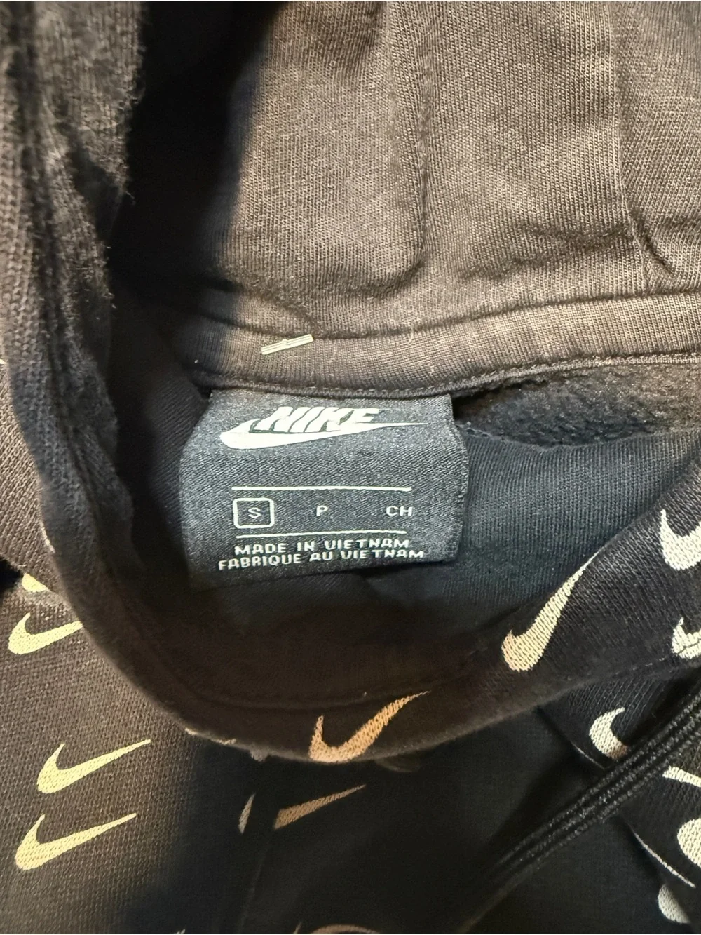 Nike‎ Black Hoodie with Repeating White Swoosh Print